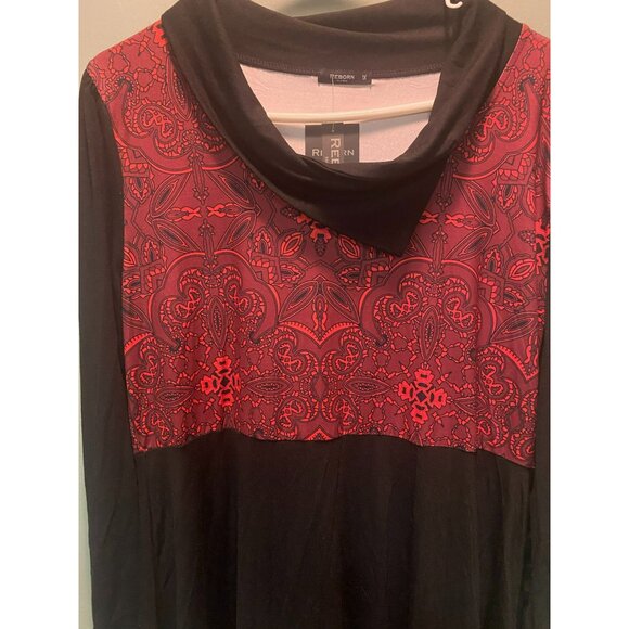 Reborn New York Womens 1X Plus Black & Red Long Sleeve Dress Tunic With Paisley - Picture 4 of 9